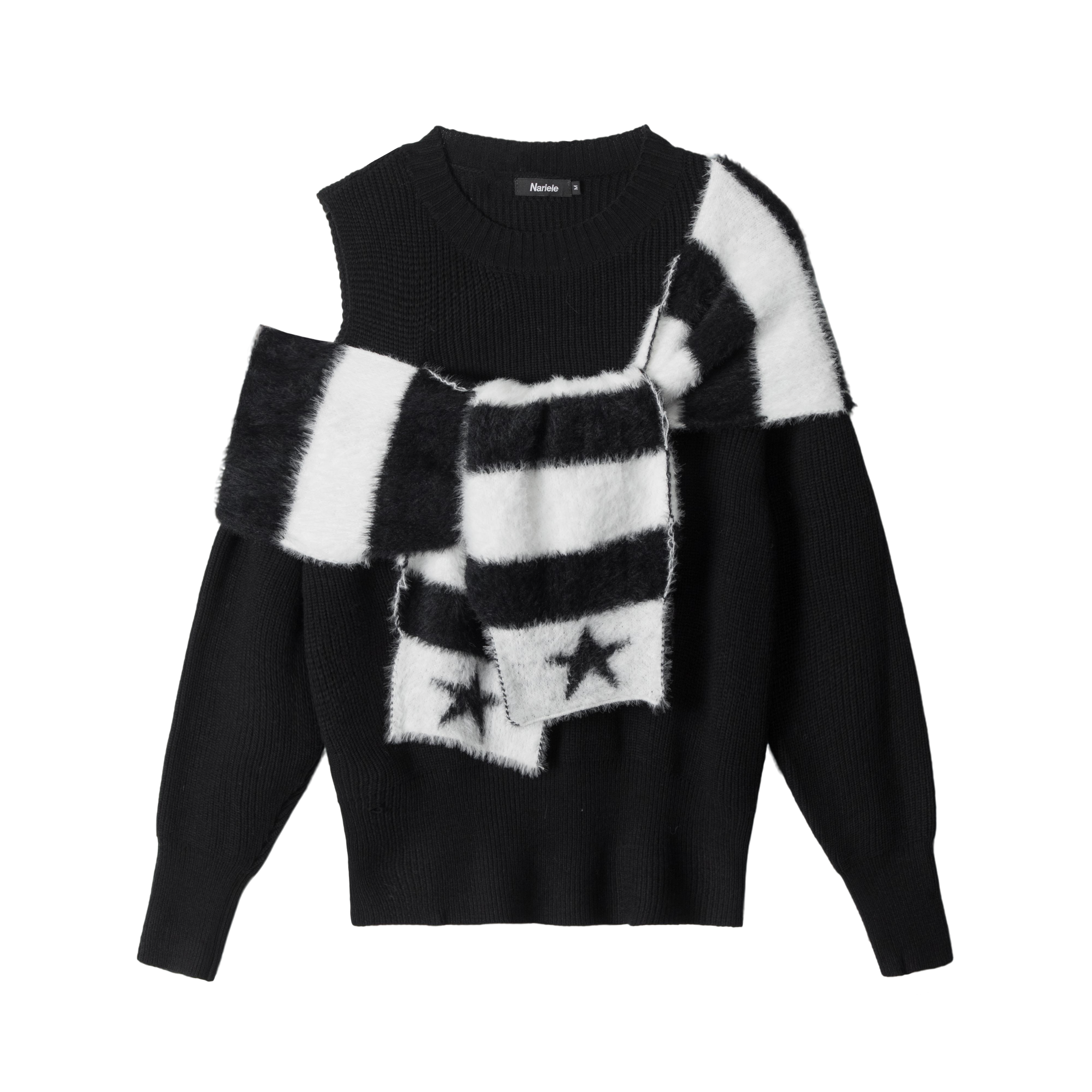 Star Stripe | One-Shoulder Knit Sweater with Scarf