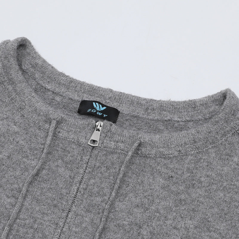 Offtrack Zip | Off-Shoulder Knit Hoodie