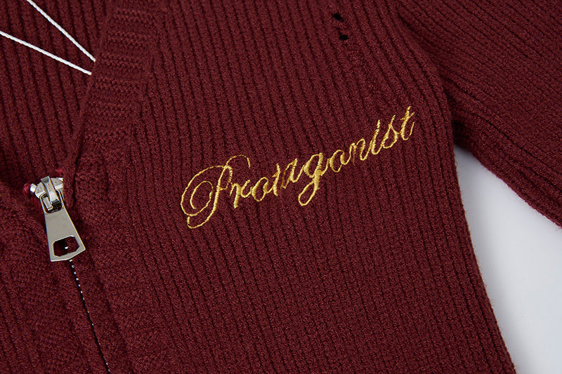 Varsity Twist | Zip-Up Ribbed Knit Cardigan