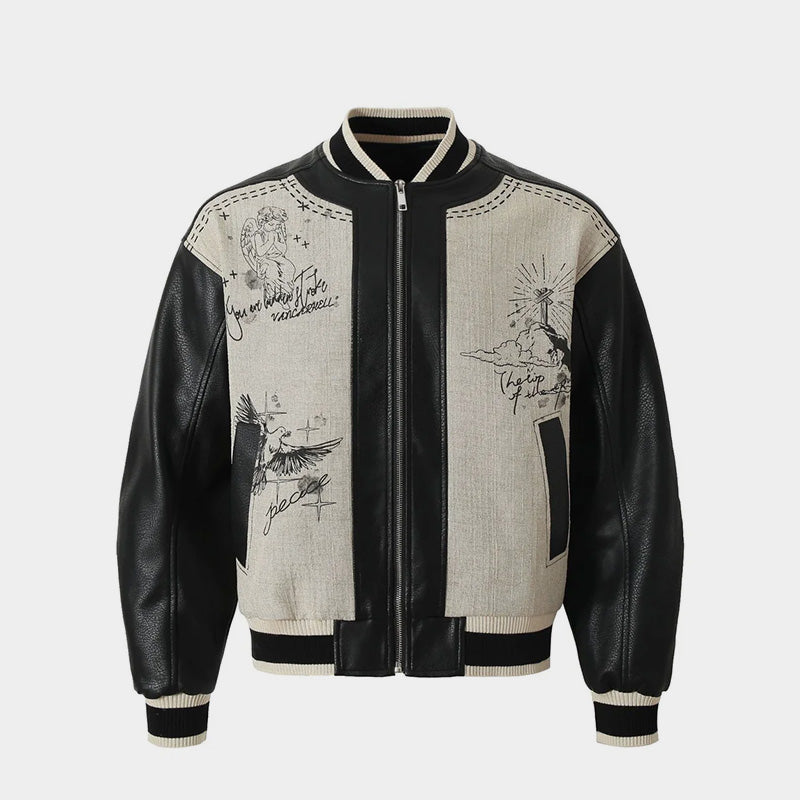 Street Art Graffiti | Leather Bomber Jacket - Santo