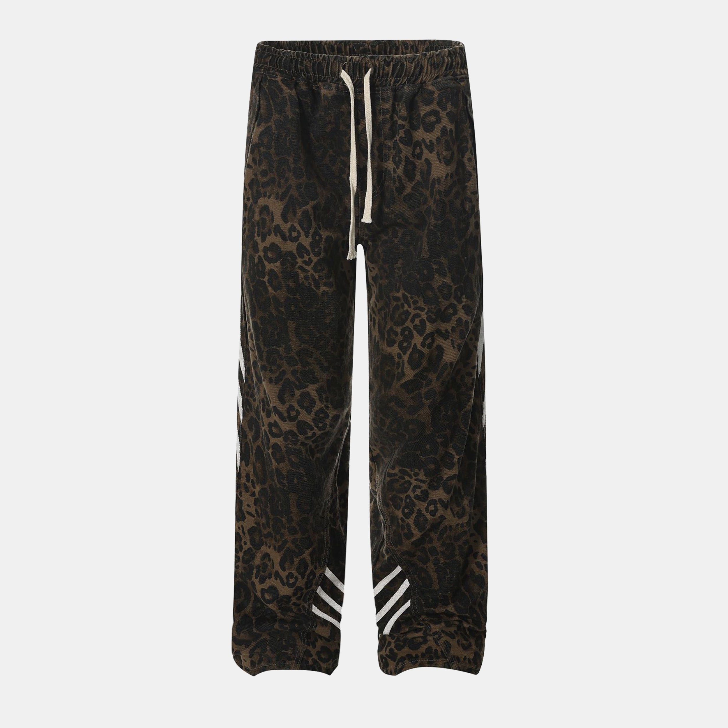 "Drawstring Stripe Leopard" Jeans - Santo 