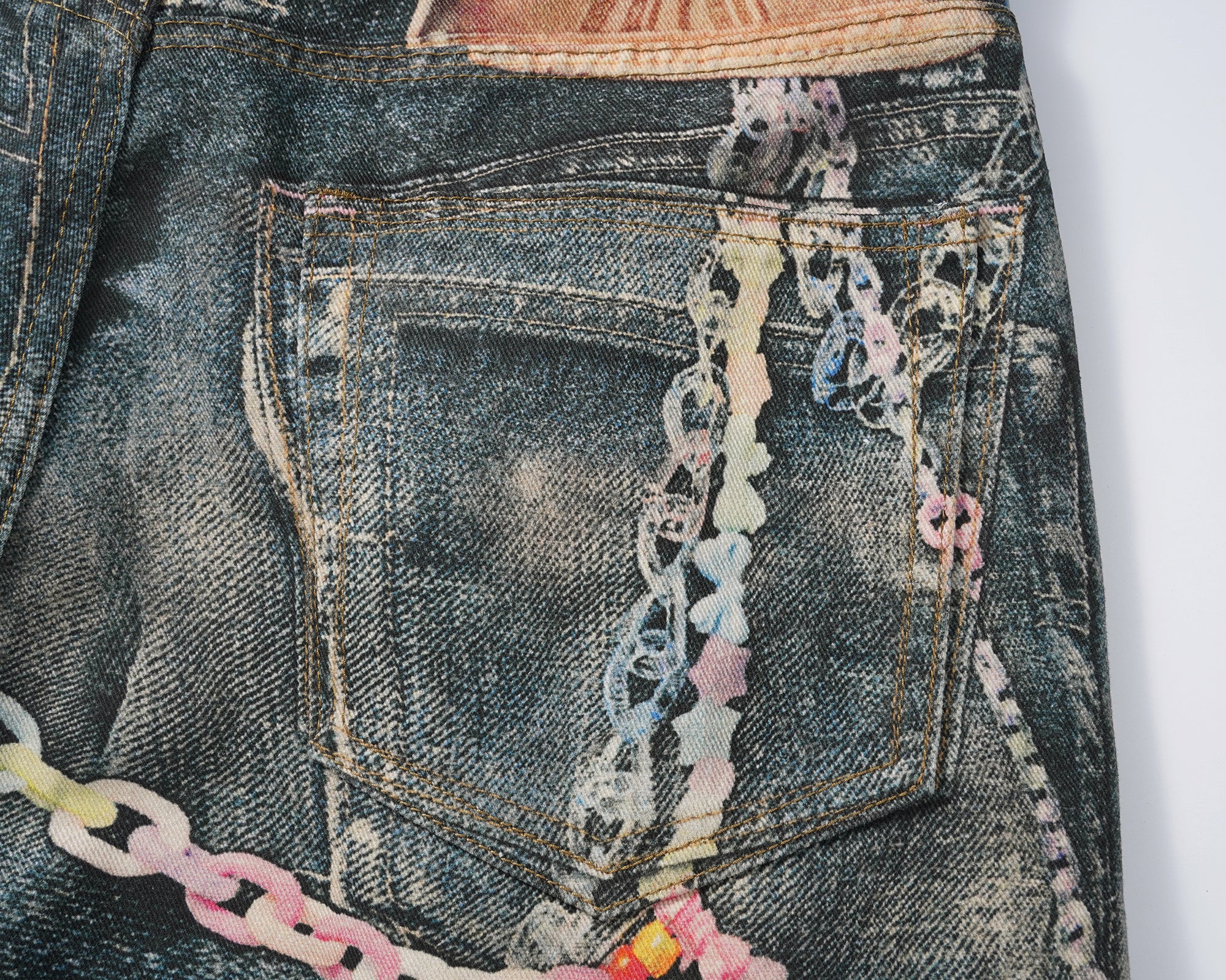 Pastel Chain Print | Denim Jeans - Santo
