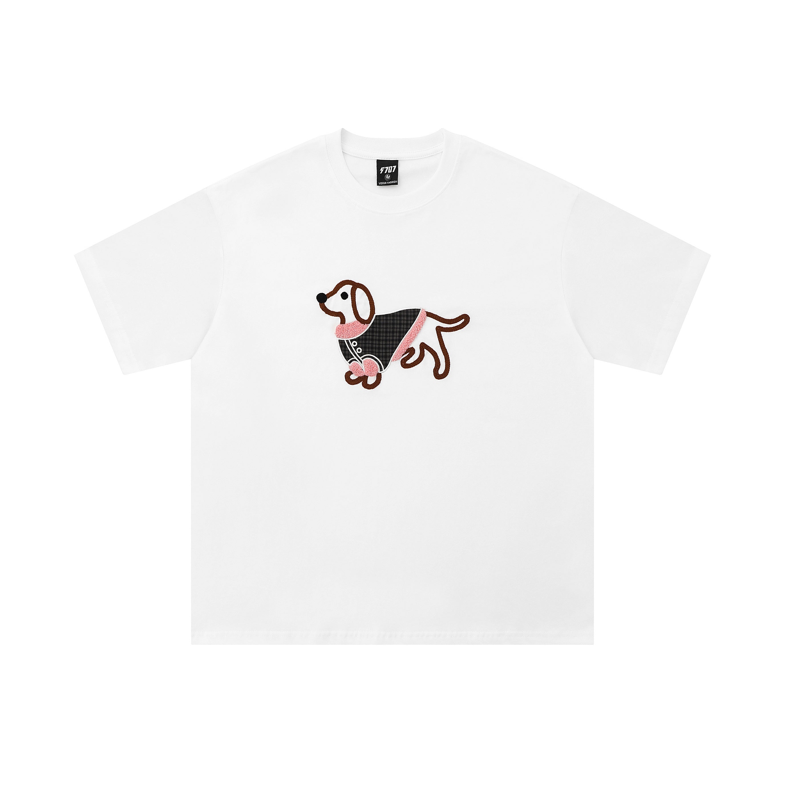 Scarf Pup | Embroidered Dog Patch Tee