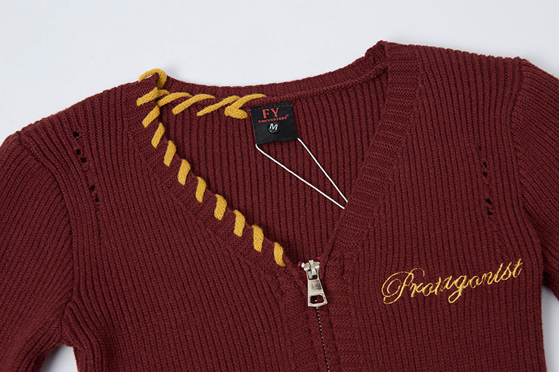 Varsity Twist | Zip-Up Ribbed Knit Cardigan