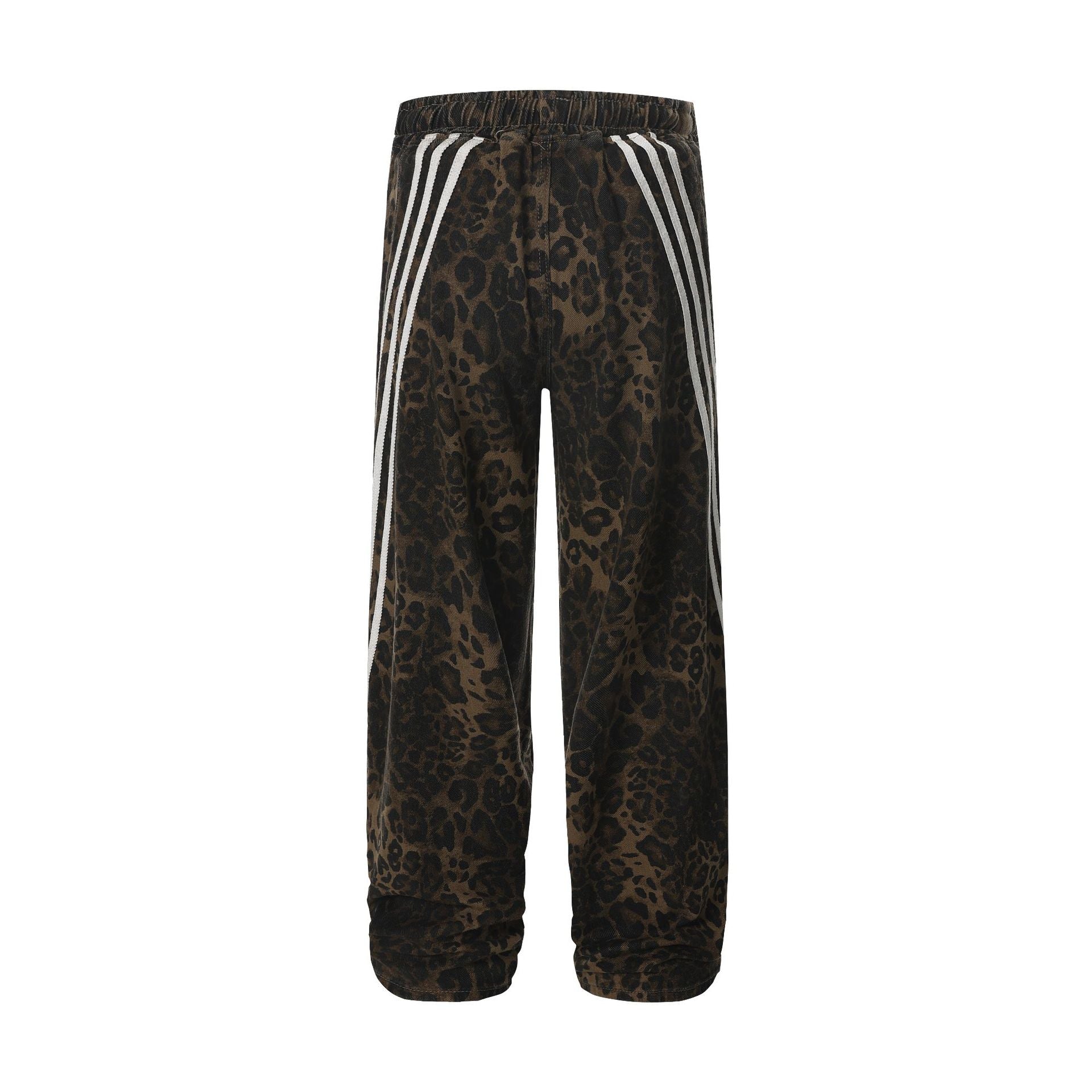 "Drawstring Stripe Leopard" Jeans - Santo 