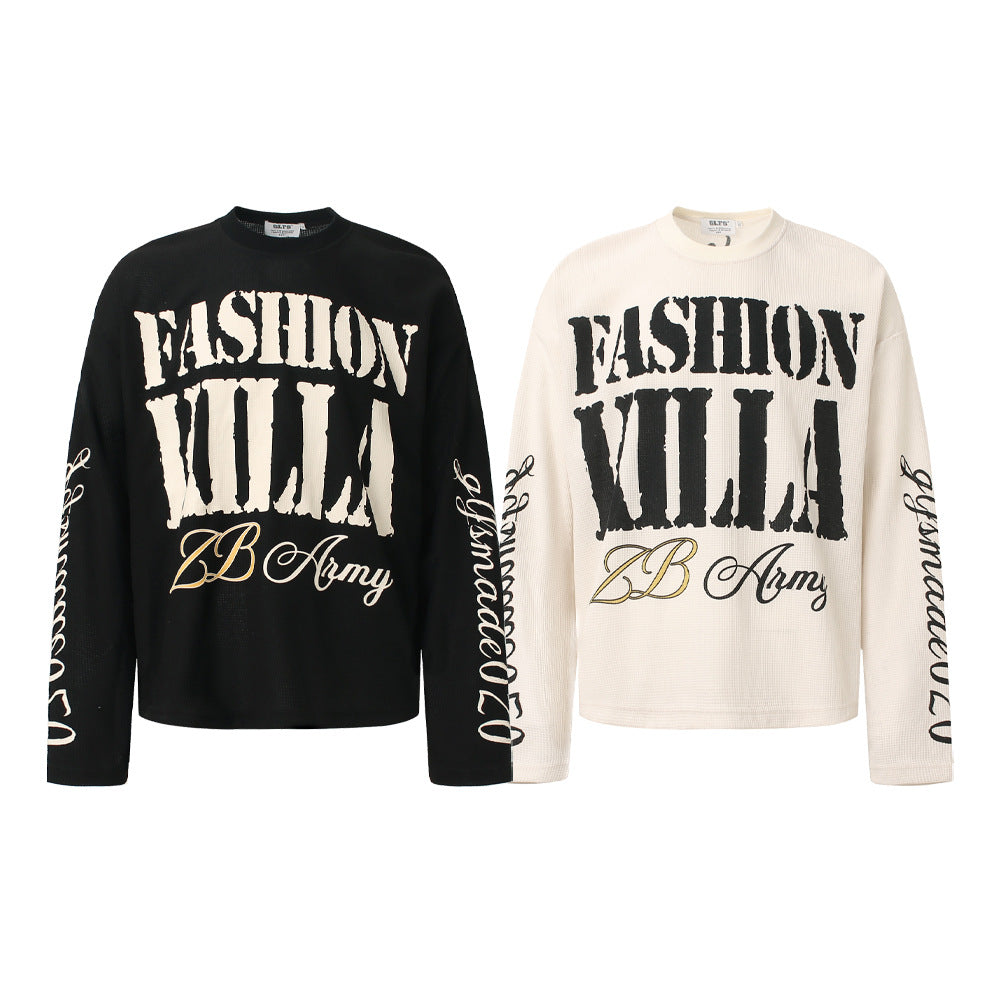 Graphic Letter Sweatshirt | Crew Neck Long Sleeve Pullover - Santo