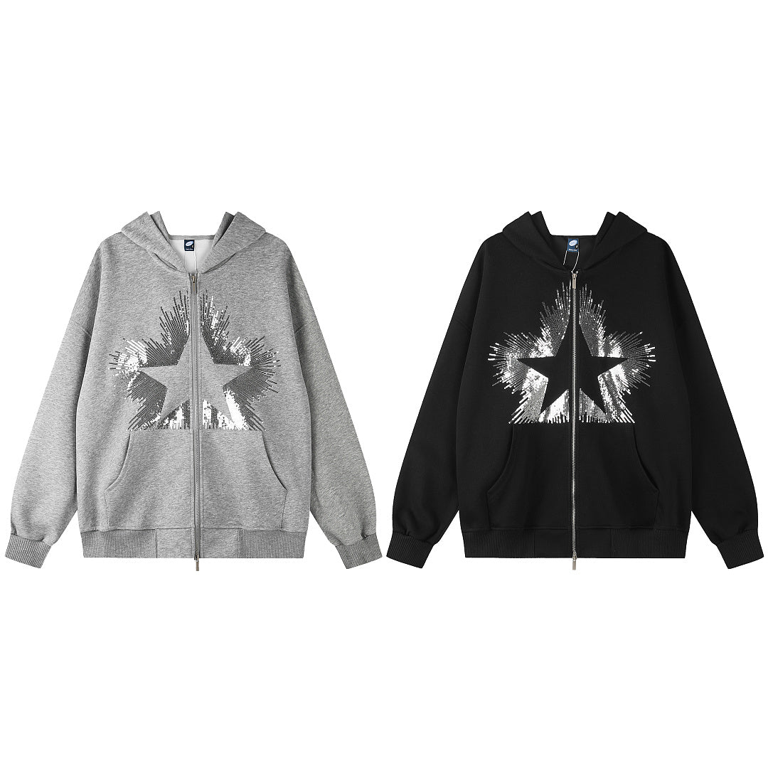 Sequin Star Burst Zip Up Hoodie detail image 10