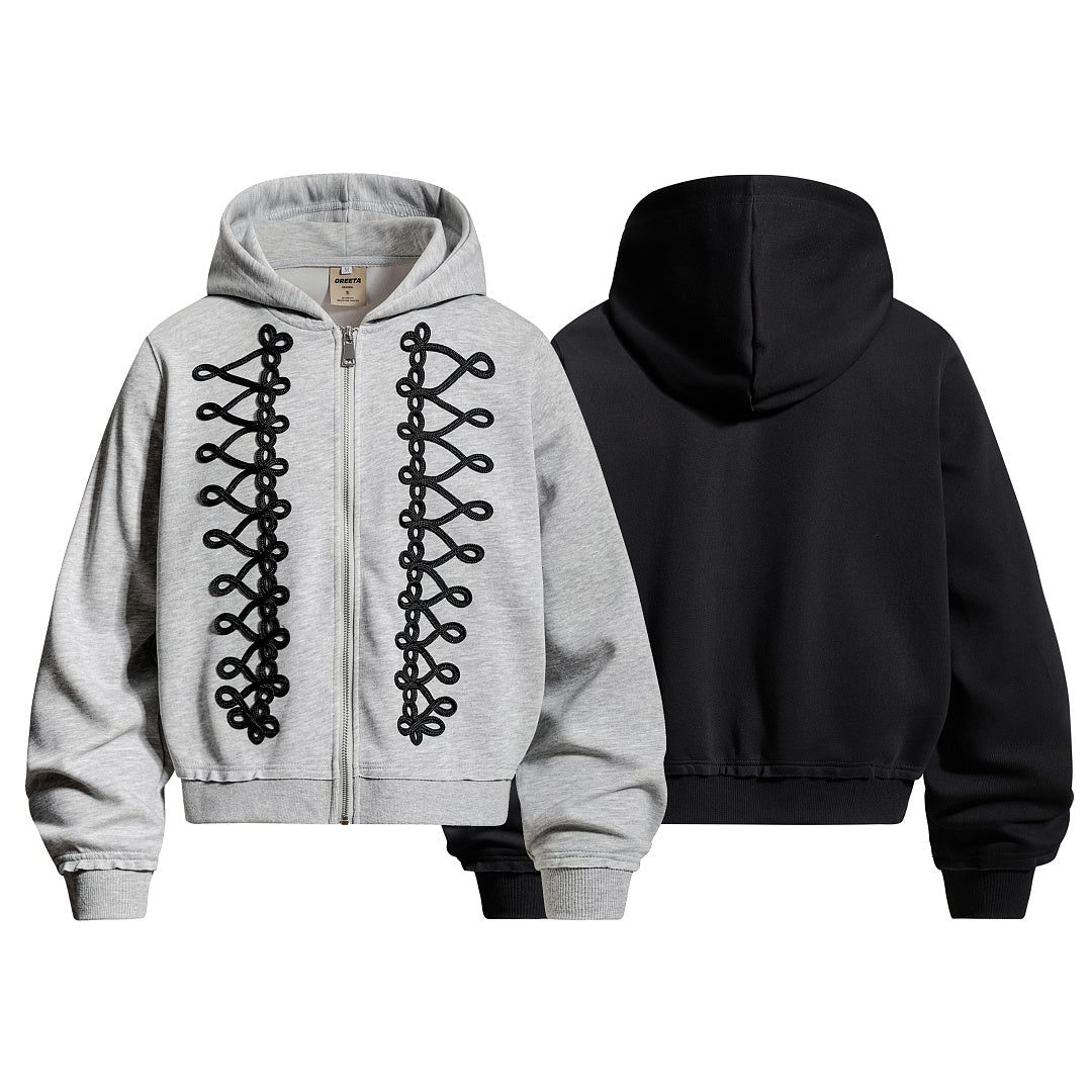 Napoleon Cord Embroidery Boxy Zip Up Hoodie detail image 12