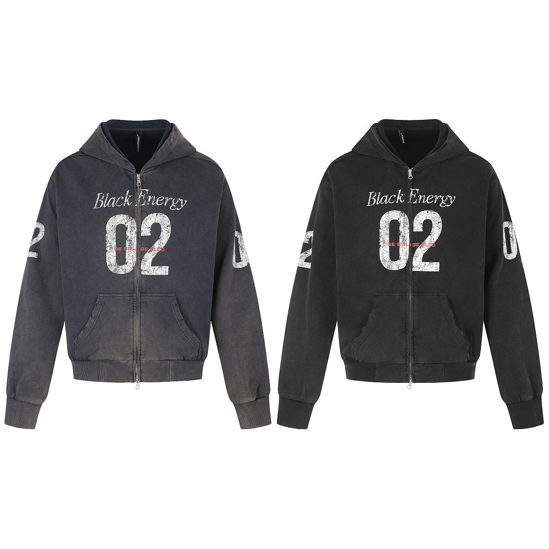 Distressed 02 Graphic Boxy Zip Up Hoodie detail image 9