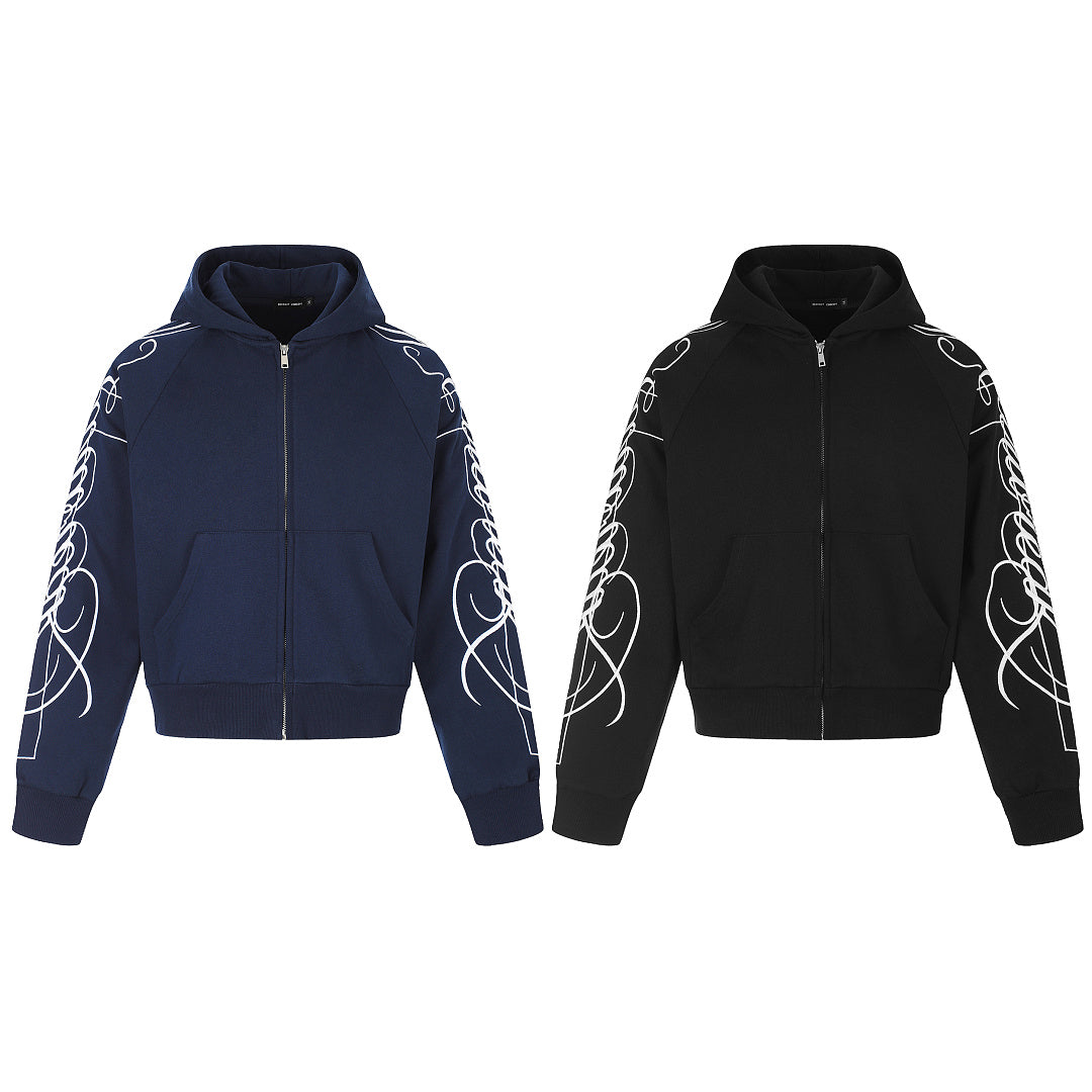 Abstract Sleeve Embroidery Zip Up Hoodie detail image 10