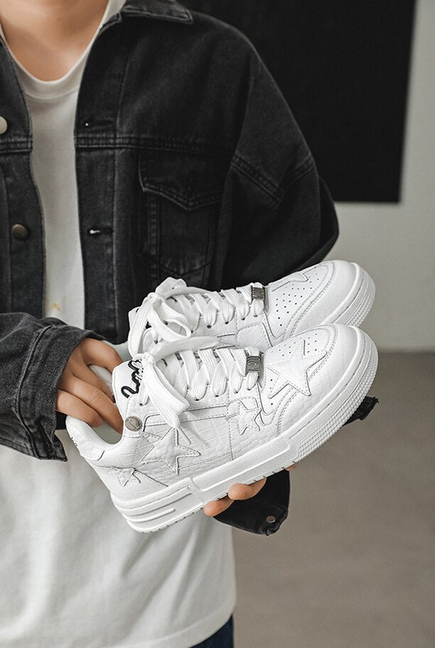 Hip Hop Lace-up Anti-Odor Breathable Shoes Tiny Spot Adult Unisex Artificial Leather Casual Shoes Hard-Wearing Height Increasing - Santo