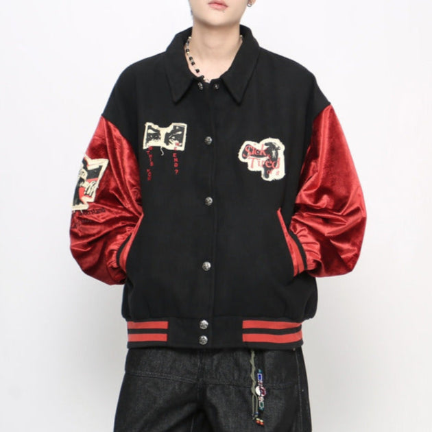 Casual Loose Fit Streetwear | Colorblock Patchwork Jacket - Santo