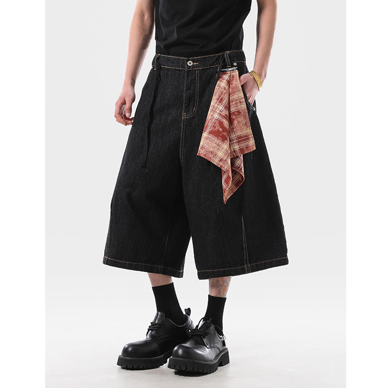 Denim Shorts | Bandana Detail Wide-Leg Style