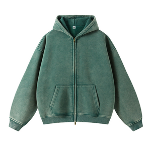Retro Essence | Washed Oversized Zip-Up Hoodie - Santo