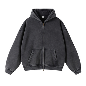 Retro Essence | Washed Oversized Zip-Up Hoodie - Santo