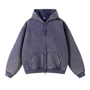 Retro Essence | Washed Oversized Zip-Up Hoodie - Santo
