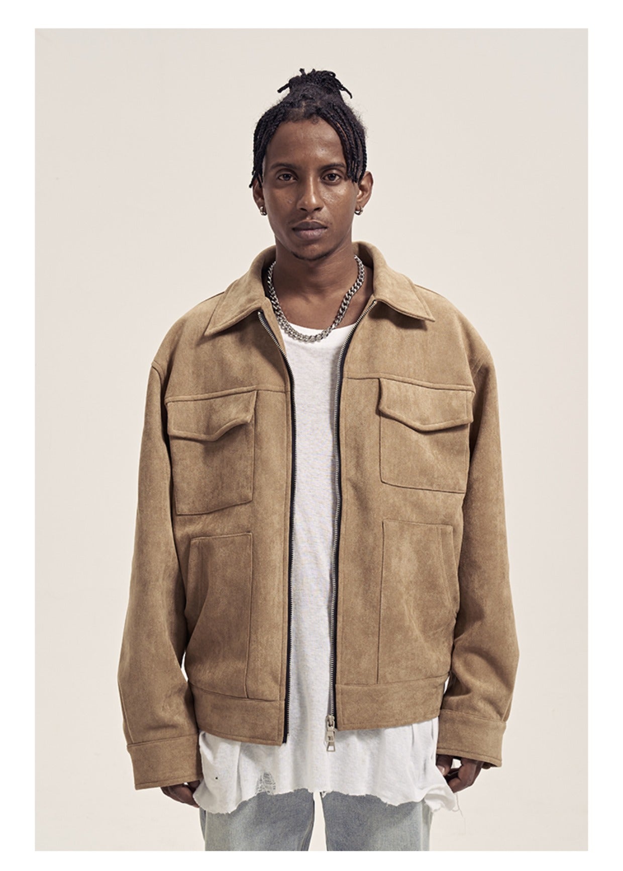 Urban Suede | Übergroße Jacke mit Reißverschluss