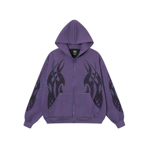 Flame Rhinestone | Y2K Zip-Up Hoodie - Santo