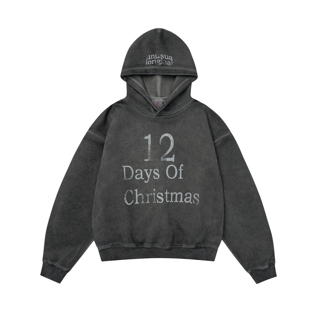 Distressed Retro Pullover | Hollow Embroidered Christmas Hoodie