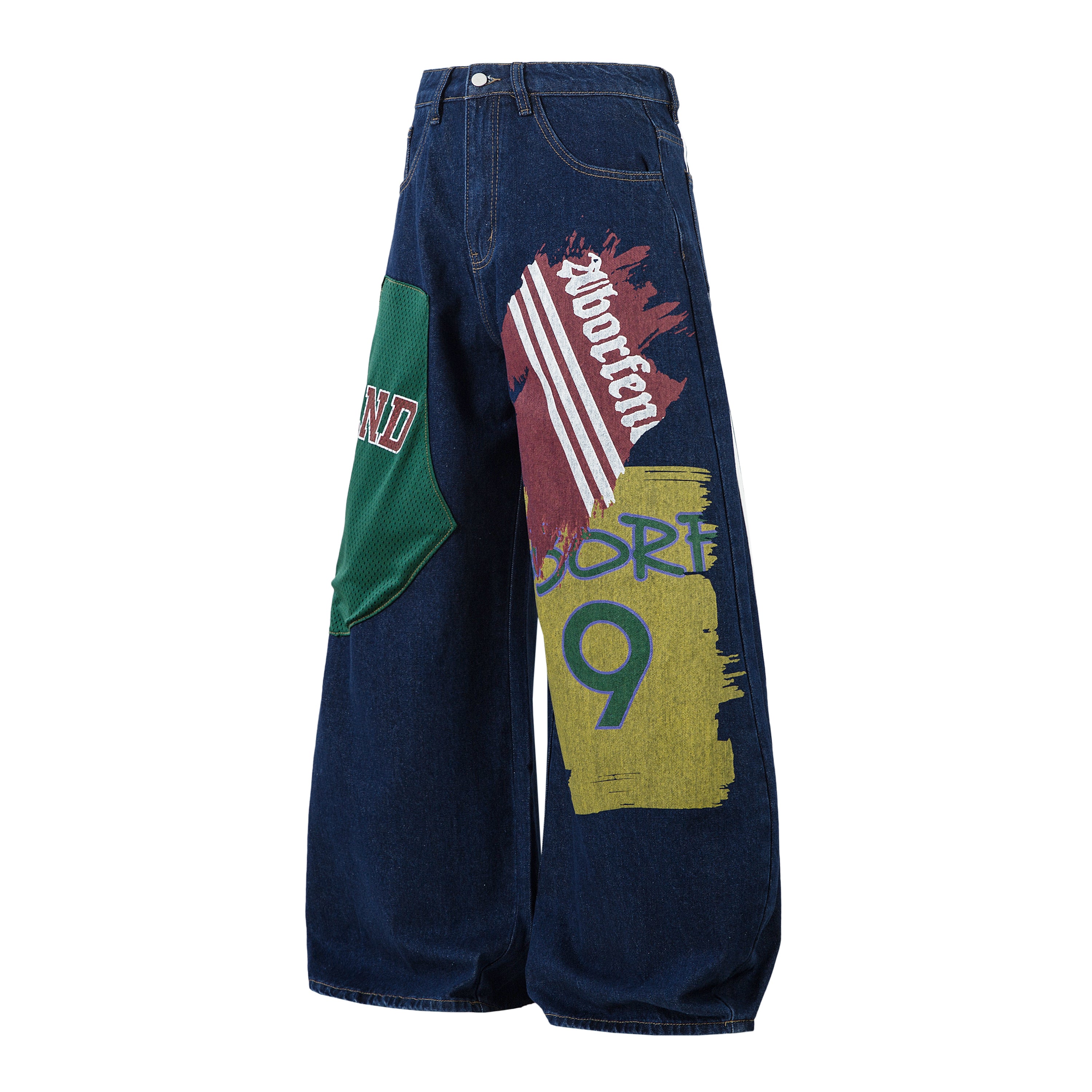 Retro High Street Style Trousers | Wide Leg Baggy Print Jeans - Santo