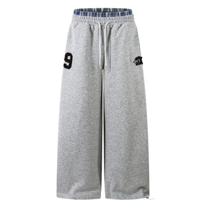Patchwork Wide Leg Sweatpants | Grey Black Streetwear Trousers - Santo