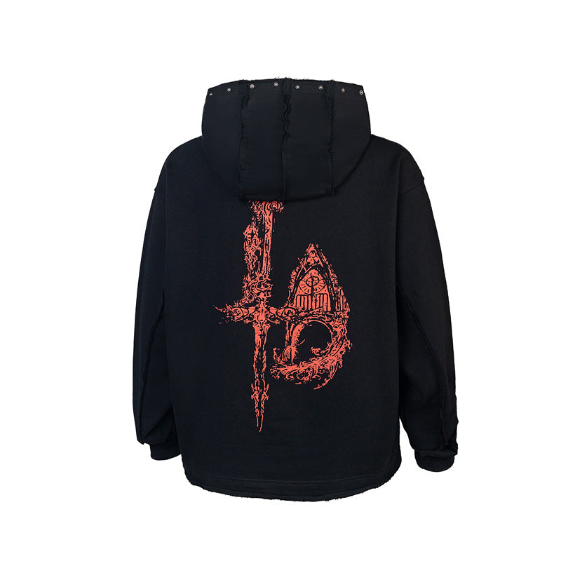 Dragon Bone Print Pullover | Retro Rivet Streetwear Hoodie