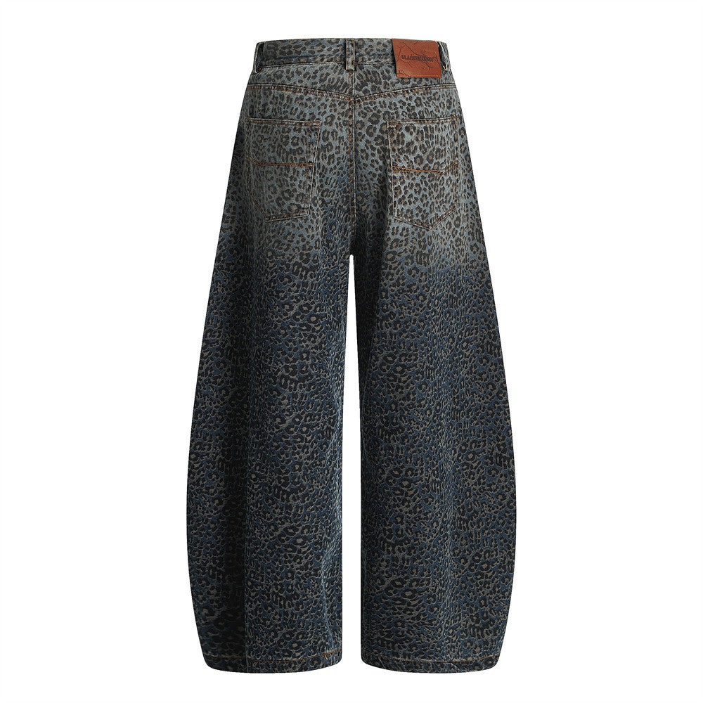 Leopard Print Barrel Jeans | Wide Leg High Rise Streetwear Denim - Santo