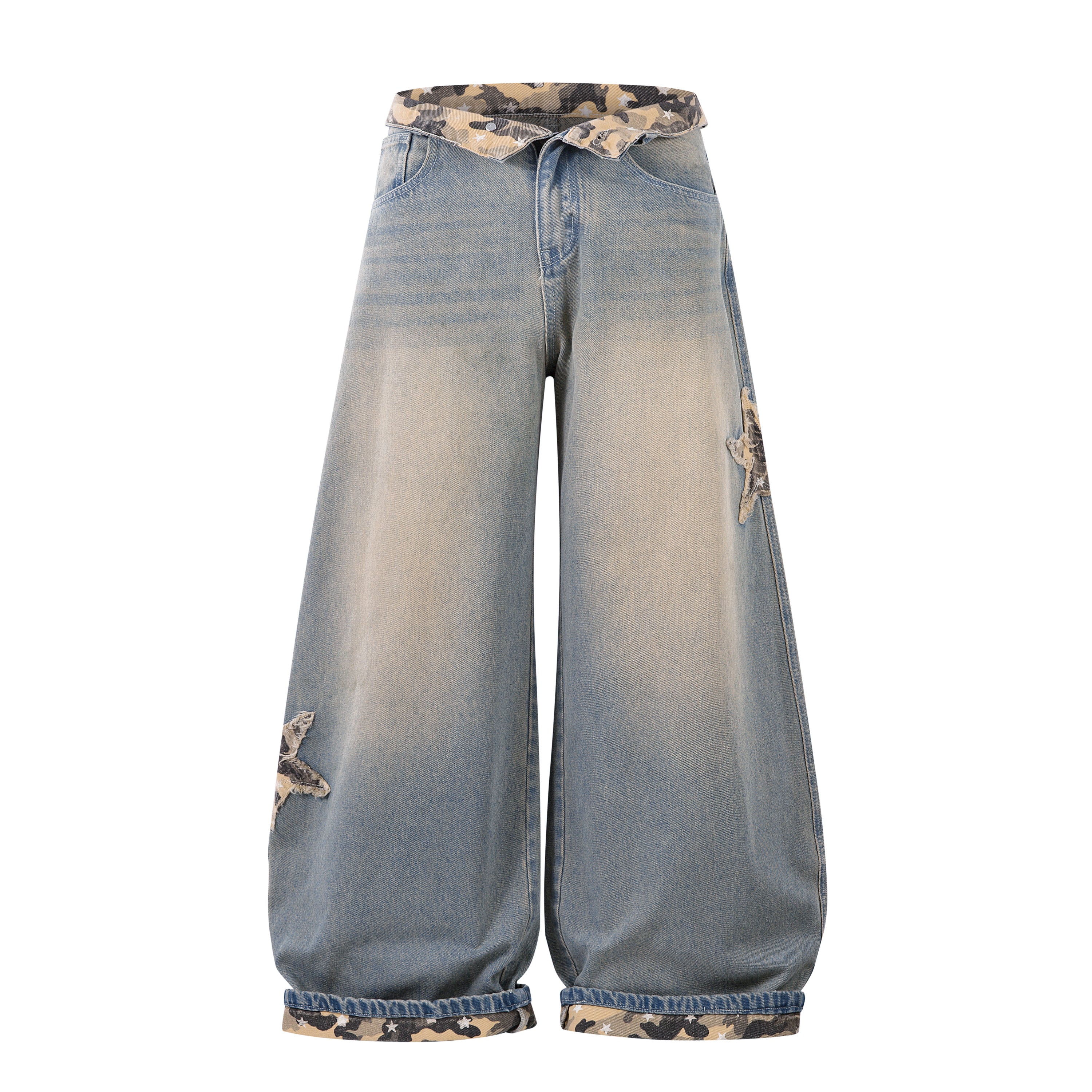 Camo Star Cuffed Denim | Baggy Streetwear Jeans - Santo