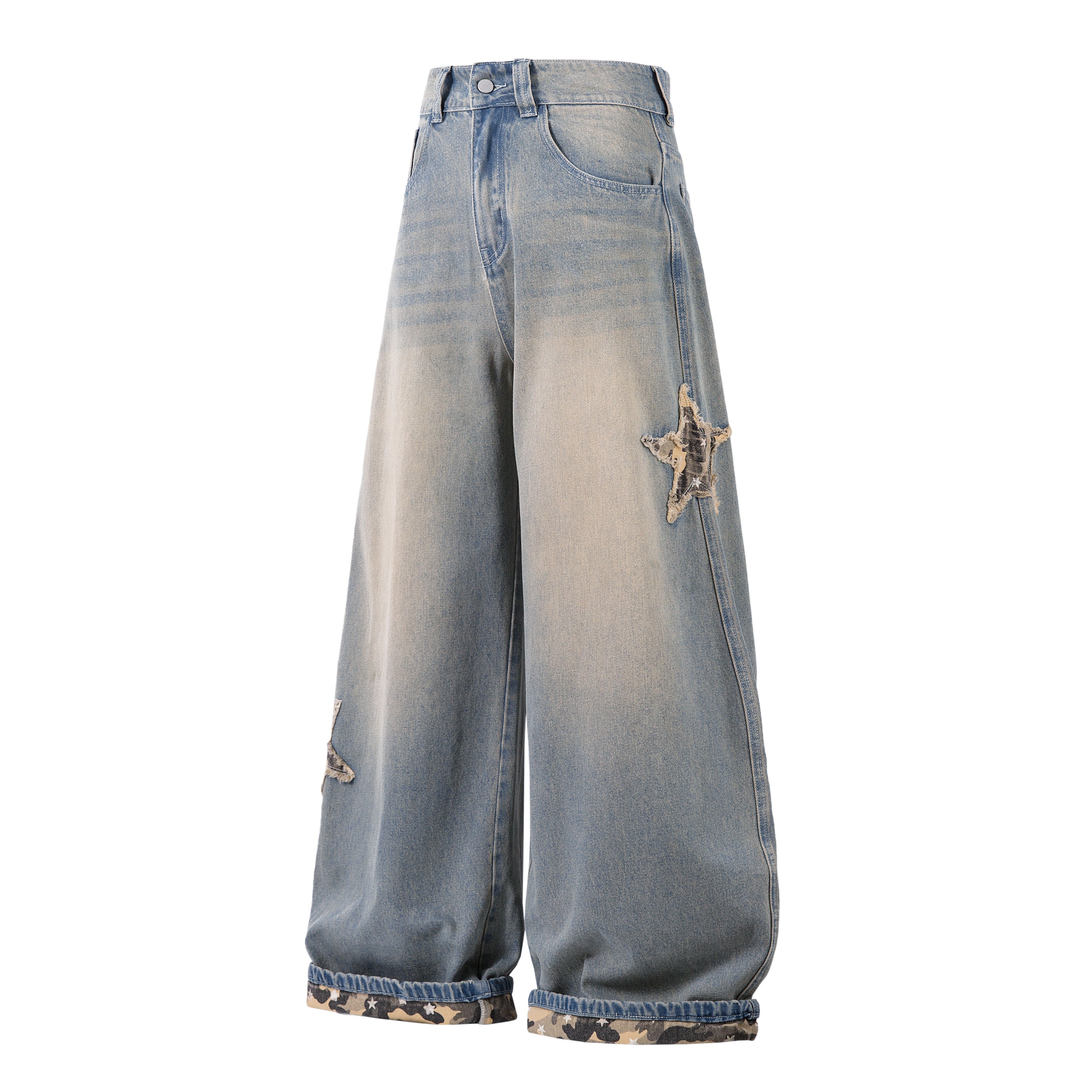 Camo Star Cuffed Denim | Baggy Streetwear Jeans - Santo
