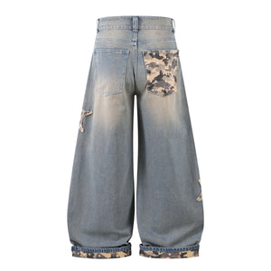 Camo Star Cuffed Denim | Baggy Streetwear Jeans - Santo