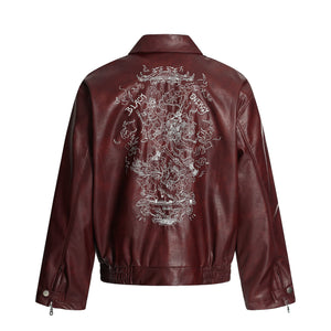 Retro Motorcycle Streetwear Coat | Embroidered Leather Jacket - Santo