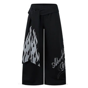 Flame Print Sweatpants | Baggy Streetwear Trousers - Santo