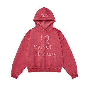 Distressed Retro Pullover | Hollow Embroidered Christmas Hoodie - Santo