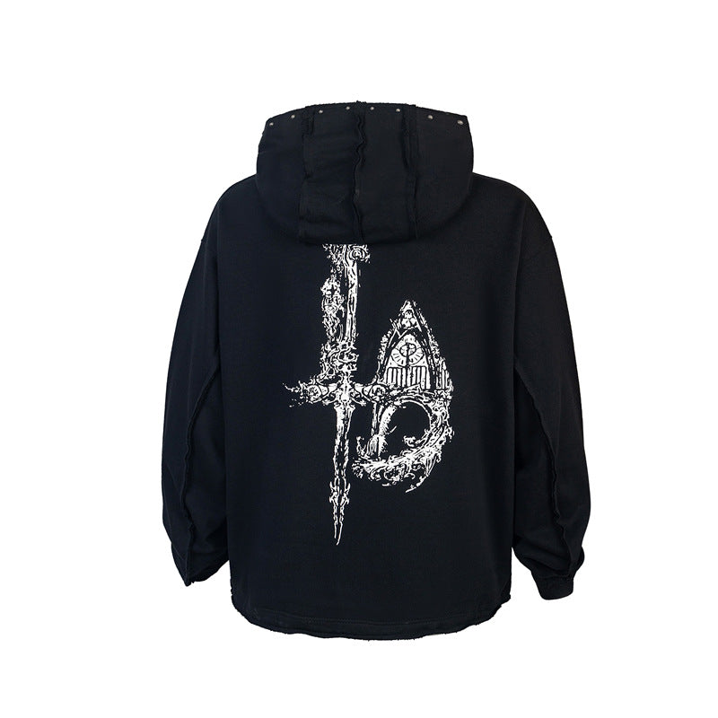Dragon Bone Print Pullover | Retro Rivet Streetwear Hoodie