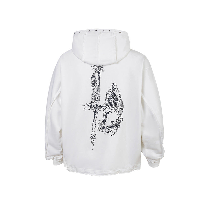 Dragon Bone Print Pullover | Retro Rivet Streetwear Hoodie