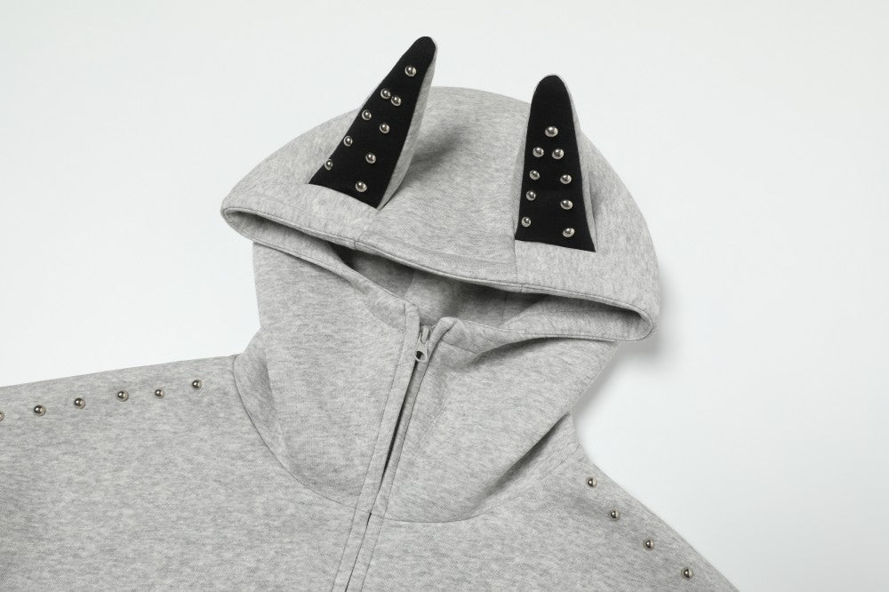 Horned Studded Jacket | Zip Up Streetwear Hoodie