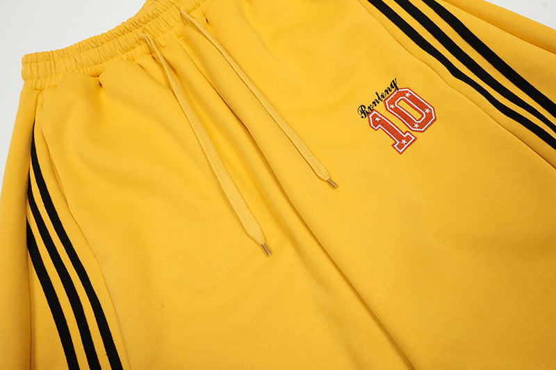 Vintage Side Stripe Pants | Wide Leg Fleece Streetwear Trousers - Santo