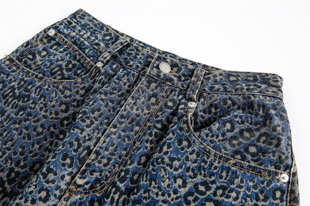 Leopard Print Barrel Jeans | Wide Leg High Rise Streetwear Denim - Santo