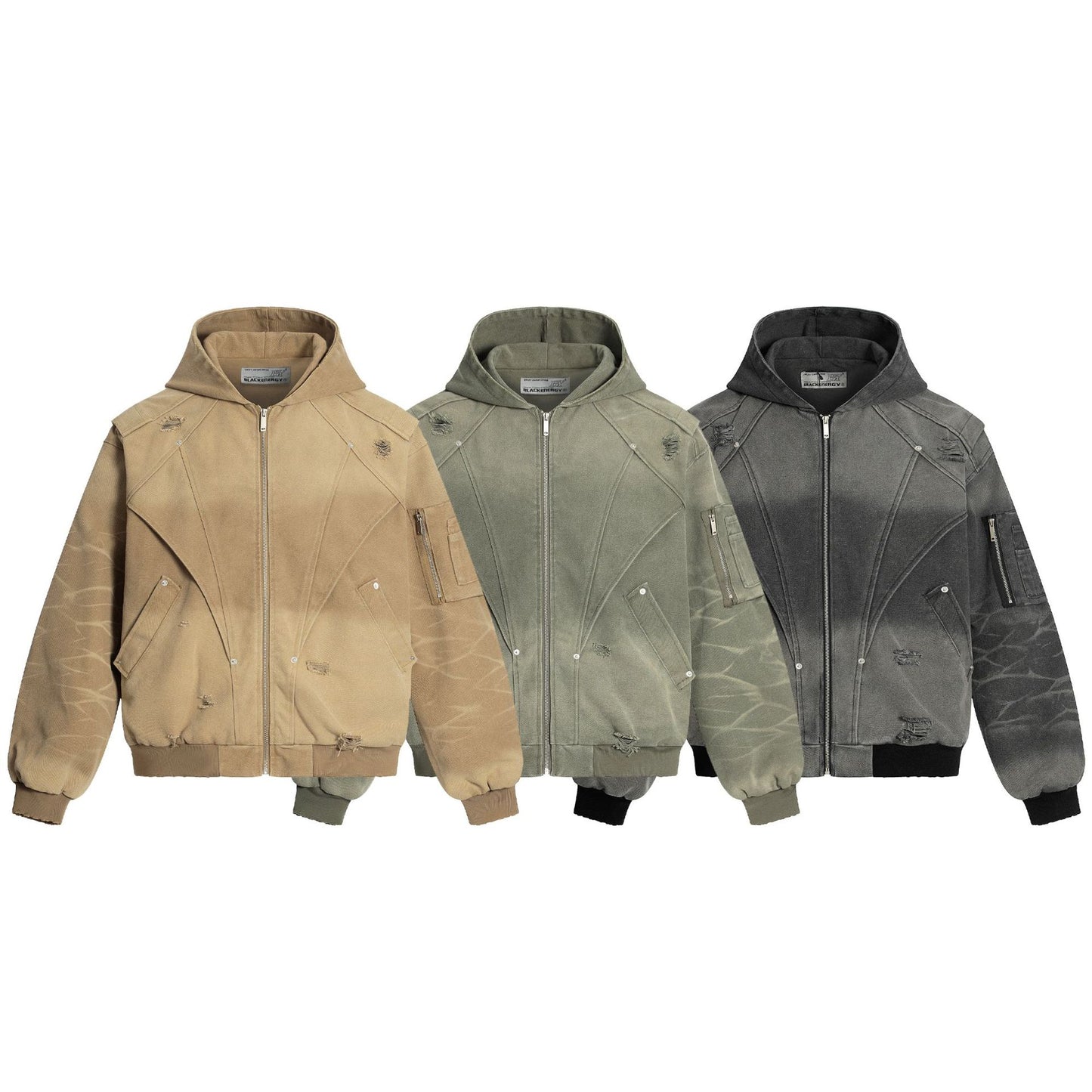 Distressed Washed Streetwear | Retro Patchwork Hoodie - Santo