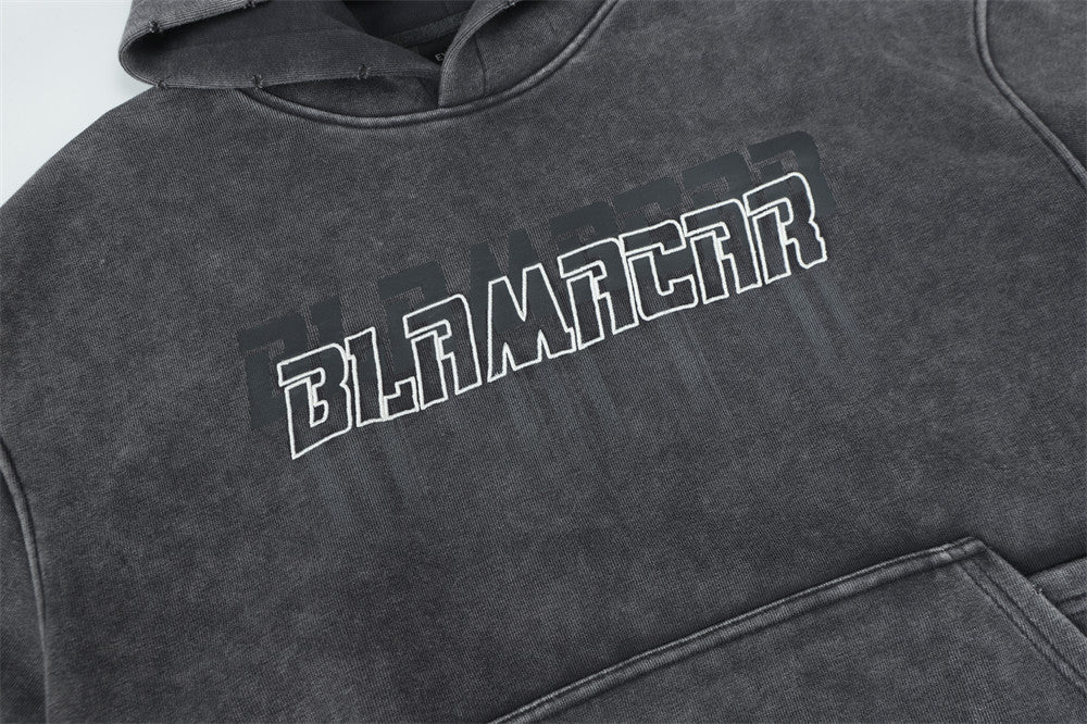 Washed Letter Print Pullover | Utility Pocket Streetwear Hoodie