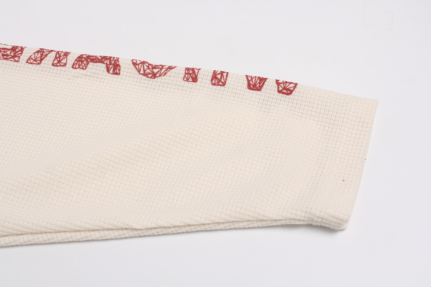 Waffle Knit Sweatshirt | Graphic Print Crewneck Pullover - Santo