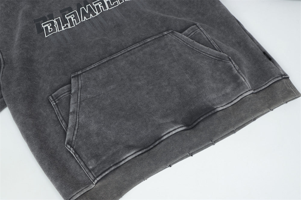 Washed Letter Print Pullover | Utility Pocket Streetwear Hoodie