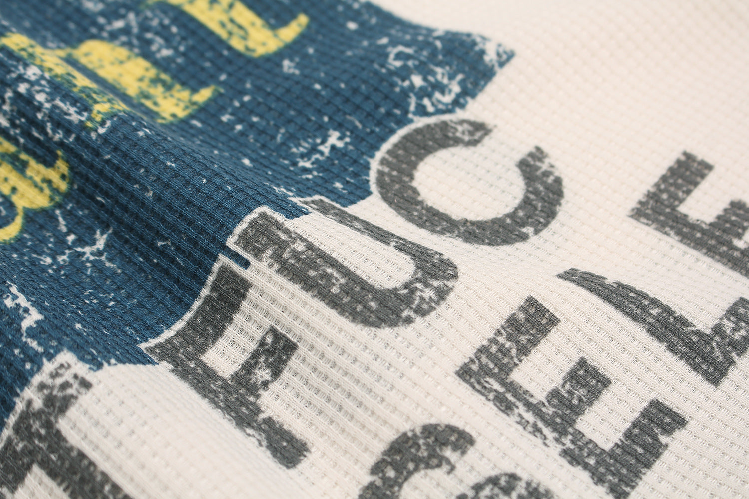 Waffle Knit Sweatshirt | Graphic Print Crewneck Pullover - Santo
