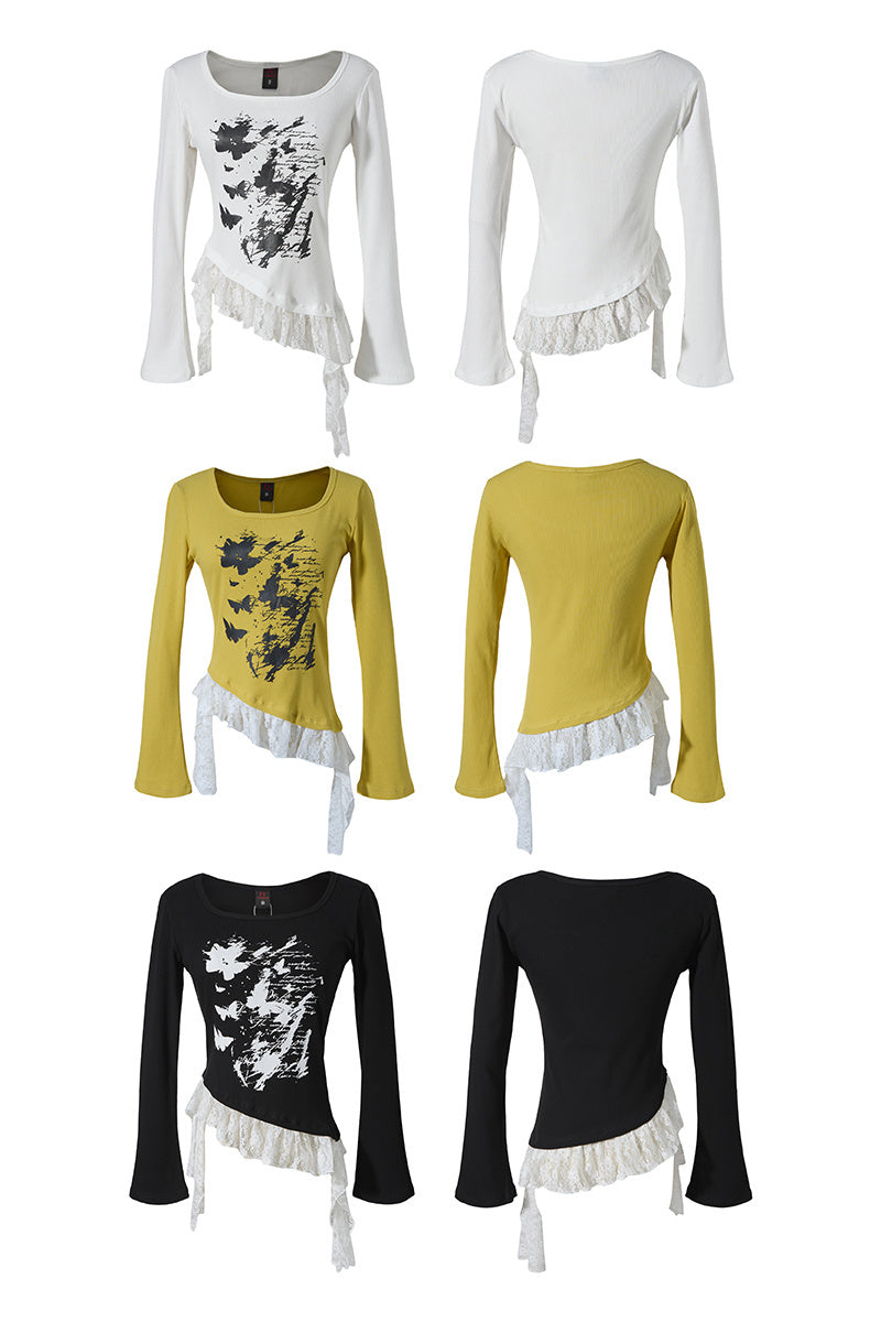 Butterfly Lace | Asymmetric Hem Printed Top