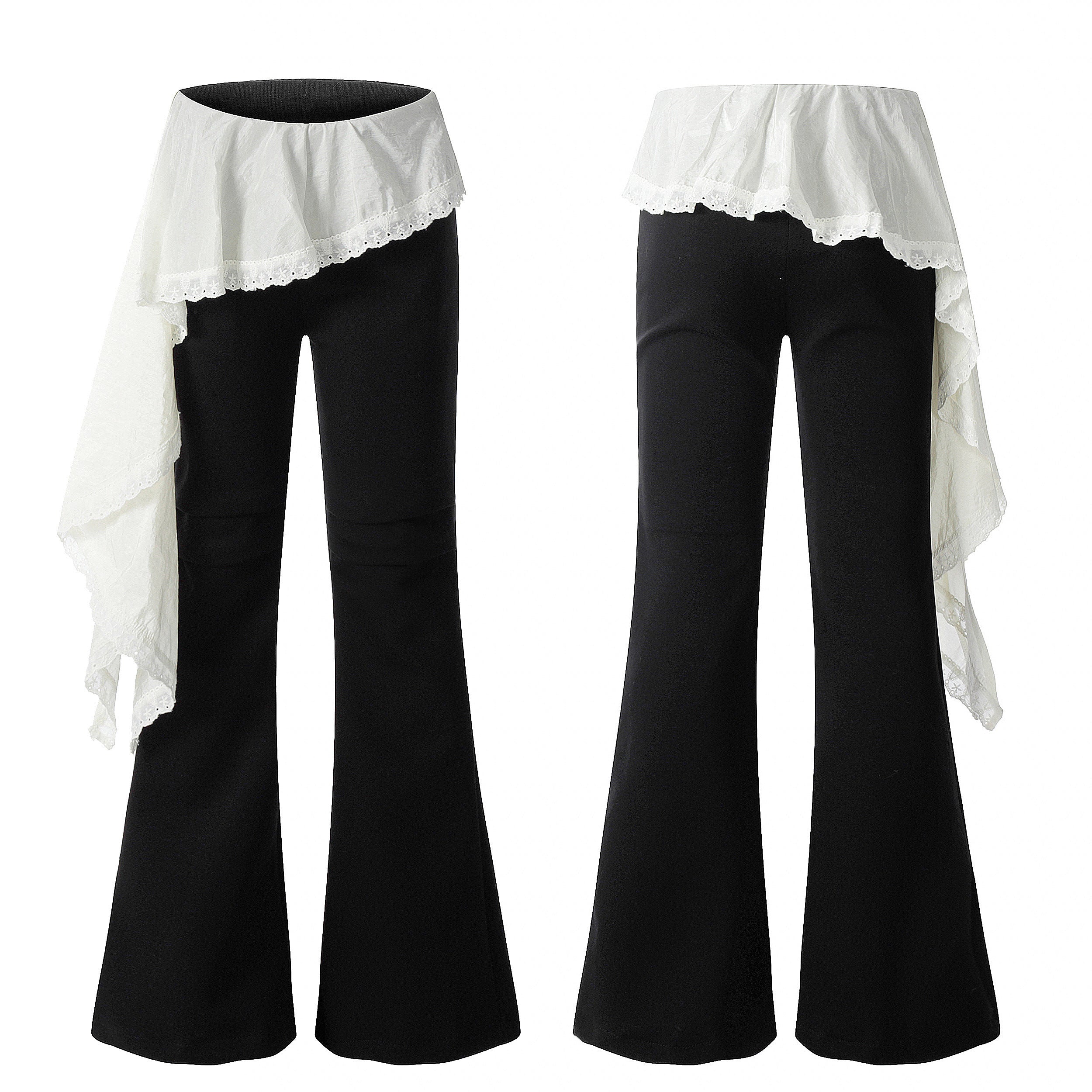 Asym Draper | Flared Pants with White Draped Skirt Layer