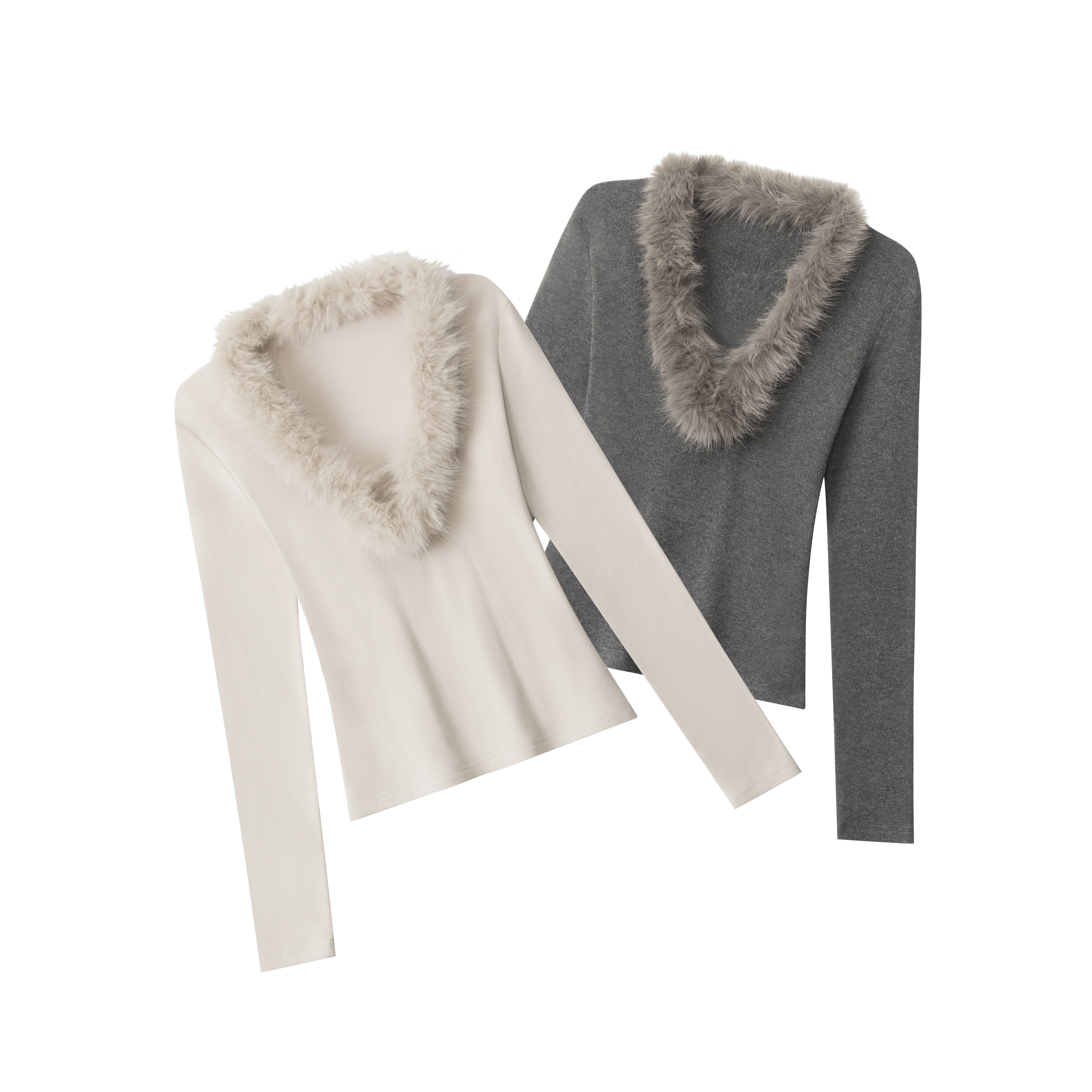 Fuzzy Vibe | Faux Fur Collar Knit Top