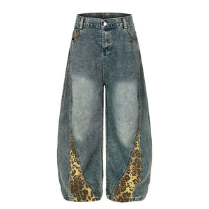 Wild Swerve | Leopard Inset Balloon Denim Pants