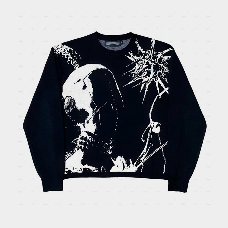 Spiked Vision | Abstract Graphic Knit Sweater - Santo