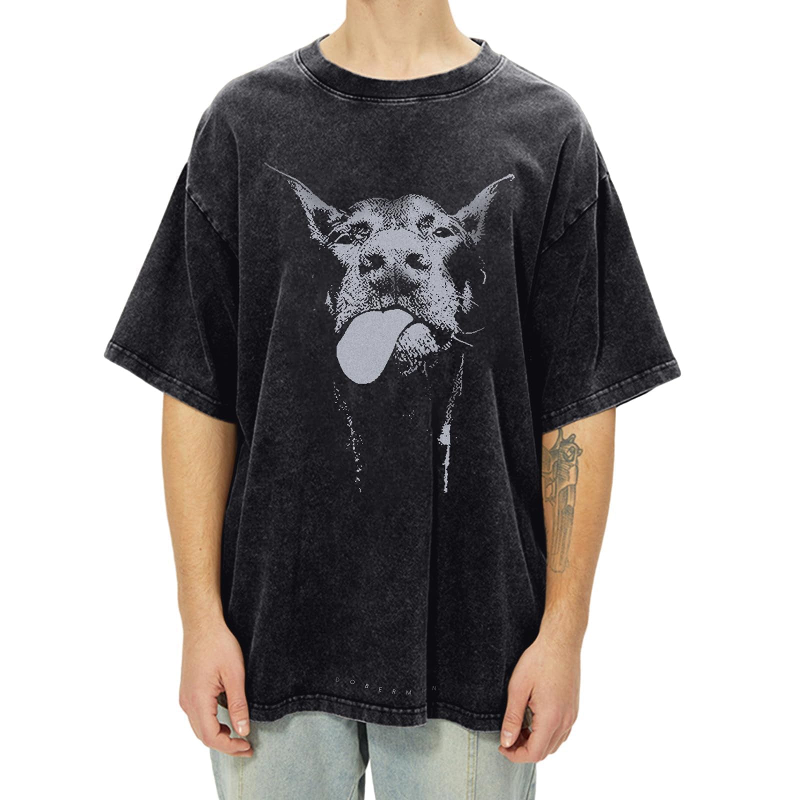 Dog | Retro Hip-Hop Doberman Graphic Print T-Shirt