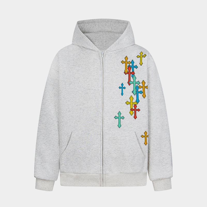 Colorful Cross Patch | Zip-Up Hoodie